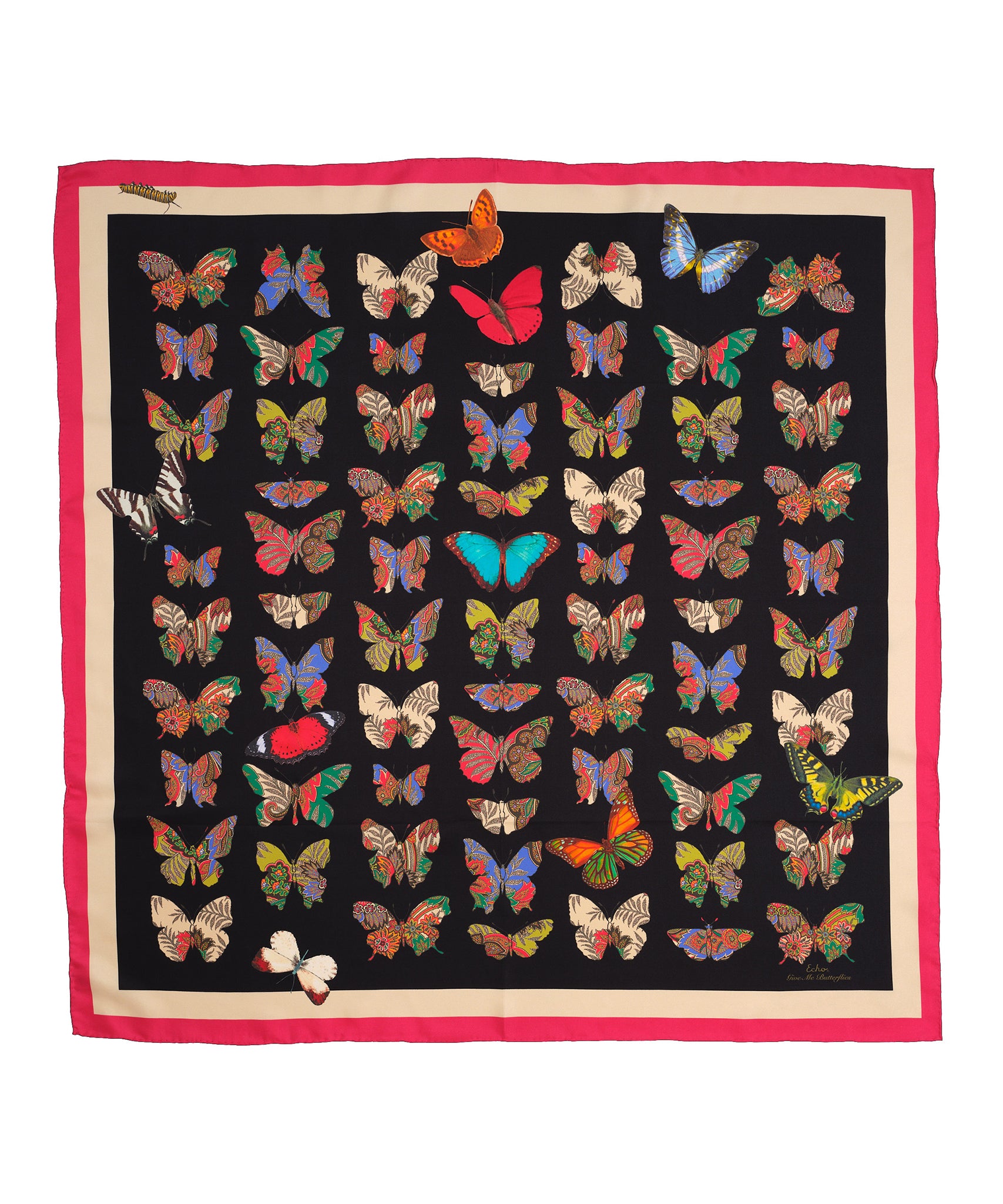 Give Me Butterflies Silk Square in color Black