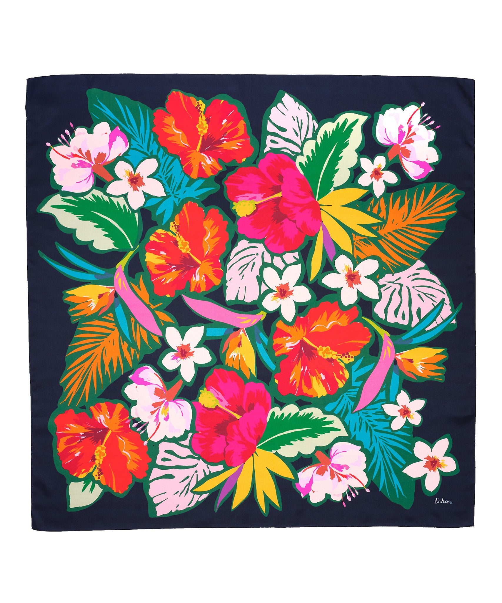 Tahiti Floral Silk Square in color Navy