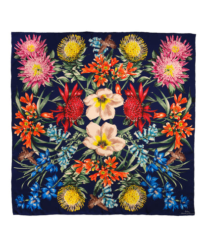 Blooms Of Oceania Silk Square in color Navy