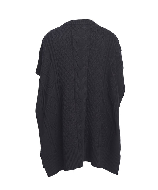 Recycled Aran Cable Poncho in color Black