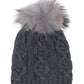 Cable Knit Hat With Fur Pom in color Echo Charcoal