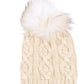Cable Knit Hat With Fur Pom in color Ivory