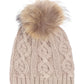 Cable Knit Hat With Fur Pom in color Teak
