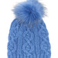 Cable Knit Hat With Fur Pom in color Denim Blue