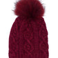 Cable Knit Hat With Fur Pom in color Boysenberry