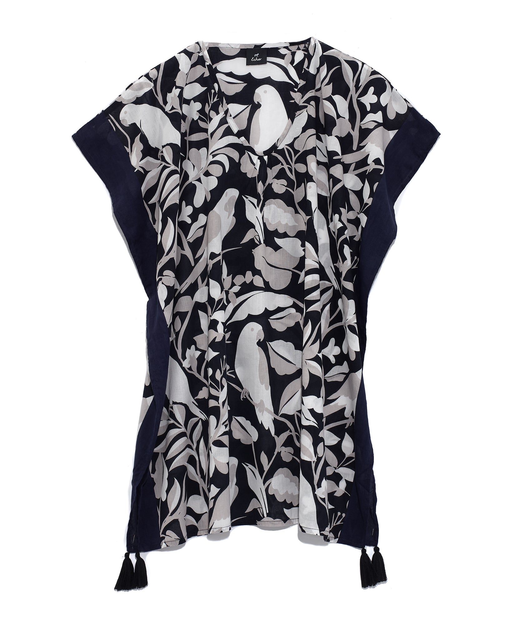 Birds Of Paradise Tassel Caftan in color Black